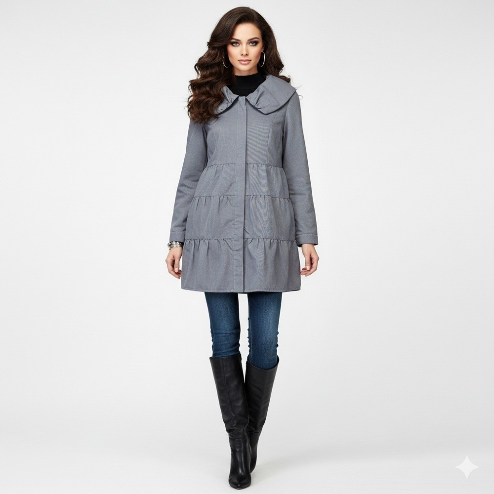 Xhilaration Coat Women XL Gray Peter Pan Tier Minimalist Classic Longline Jacket